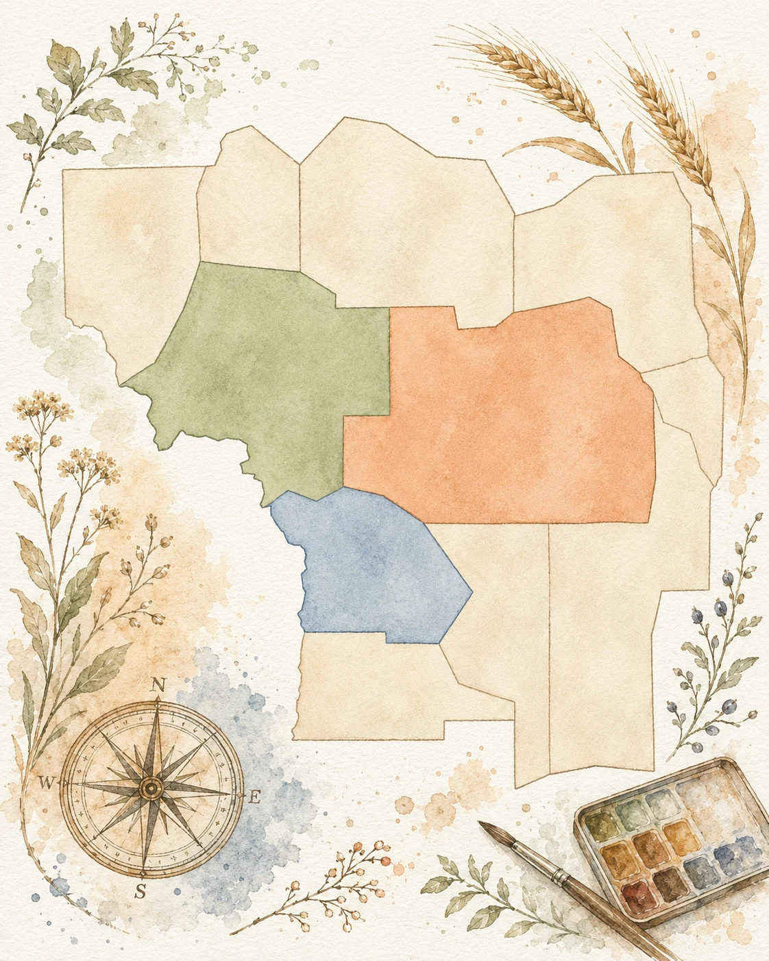Watercolor map of the Arcadia Acres delivery area across Levy, Marion and Citrus counties in Florida